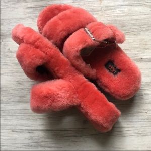 UGG salmon pink fuzzy sandals